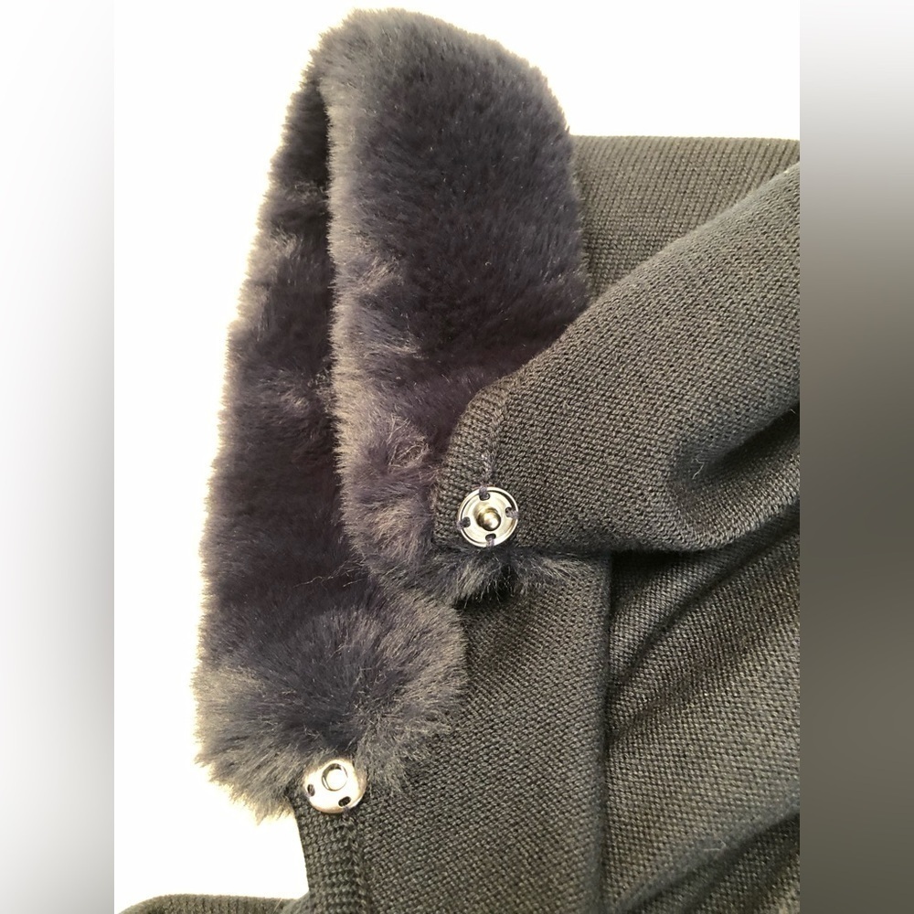 NWT BASLER Cardigan Poncho Cape Navy Blue Knit Faux Fur Size 44 US 12-14 XXL - Picture 7 of 16